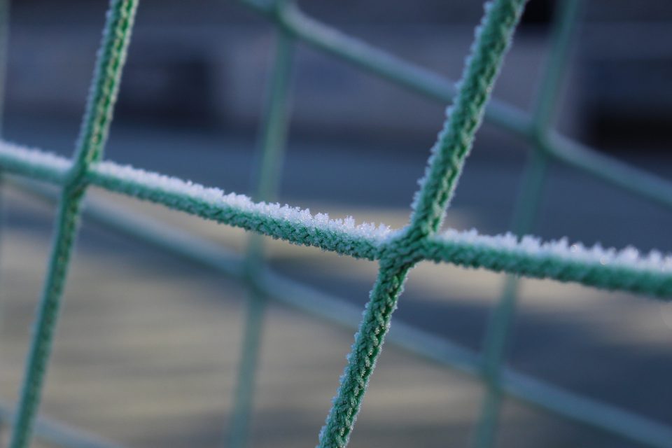 football net with snow on it