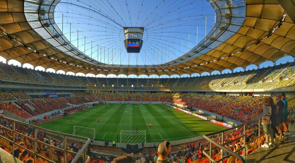 football stadium with audience cheering